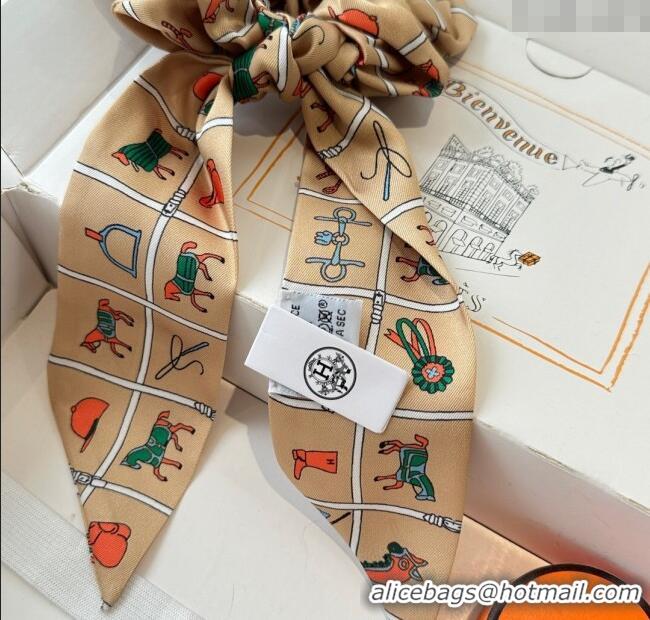 Luxury Discount Hermes Horse Twilly Silk Bandeau and Hairring Set 0724 Beige 2025