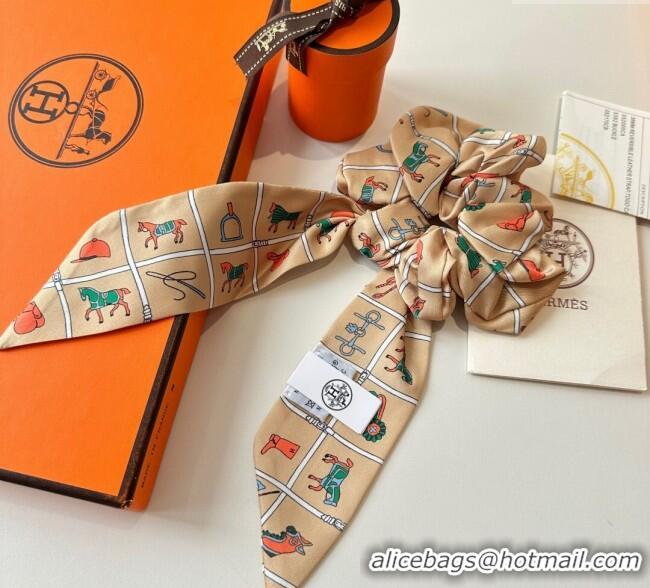 Luxury Discount Hermes Horse Twilly Silk Bandeau and Hairring Set 0724 Beige 2025
