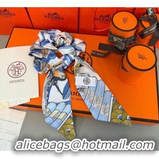 Famous Brand Hermes Tree Twilly Silk Bandeau and Hairring Set 0724 Blue 2025
