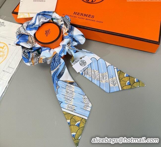 Famous Brand Hermes Tree Twilly Silk Bandeau and Hairring Set 0724 Blue 2025