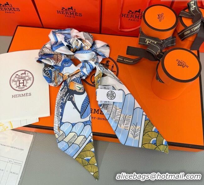 Famous Brand Hermes Tree Twilly Silk Bandeau and Hairring Set 0724 Blue 2025