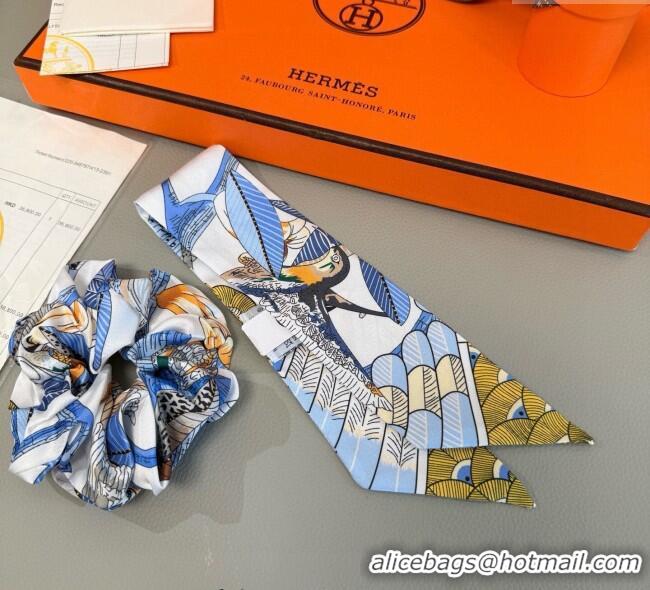 Famous Brand Hermes Tree Twilly Silk Bandeau and Hairring Set 0724 Blue 2025
