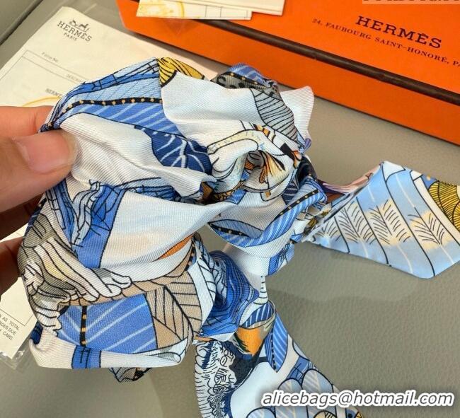 Famous Brand Hermes Tree Twilly Silk Bandeau and Hairring Set 0724 Blue 2025