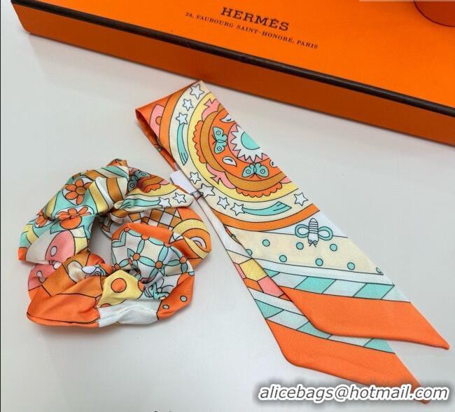Buy Fashionable Hermes Forest Twilly Silk Bandeau and Hairring Set 0724 Orange 2025