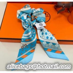 Luxury Cheap Hermes Forest Twilly Silk Bandeau and Hairring Set 0724 Blue 2025