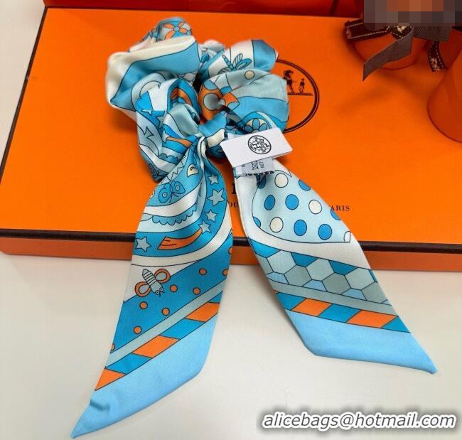 Luxury Cheap Hermes Forest Twilly Silk Bandeau and Hairring Set 0724 Blue 2025