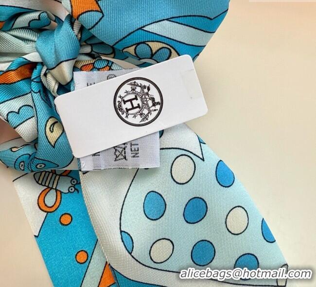 Luxury Cheap Hermes Forest Twilly Silk Bandeau and Hairring Set 0724 Blue 2025