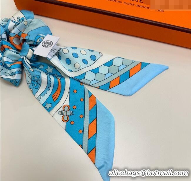 Luxury Cheap Hermes Forest Twilly Silk Bandeau and Hairring Set 0724 Blue 2025