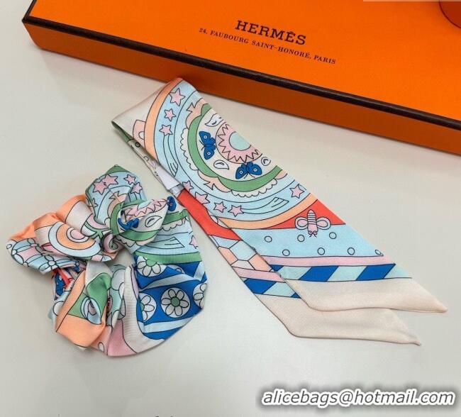 Fashion Discount Hermes Forest Twilly Silk Bandeau and Hairring Set 0724 Pink 2025