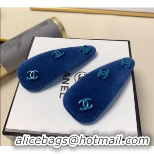 Fashion Discount Chanel Velvet Hair Clip with CC CH091101 Blue 2025 (PAIR)