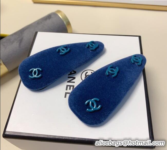 Fashion Discount Chanel Velvet Hair Clip with CC CH091101 Blue 2025 (PAIR)