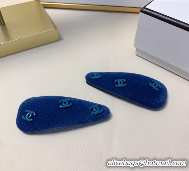 Fashion Discount Chanel Velvet Hair Clip with CC CH091101 Blue 2025 (PAIR)