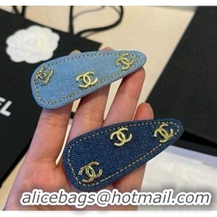 Good Taste Chanel Denim Hair Clip with CC CH091103 Blue 2025