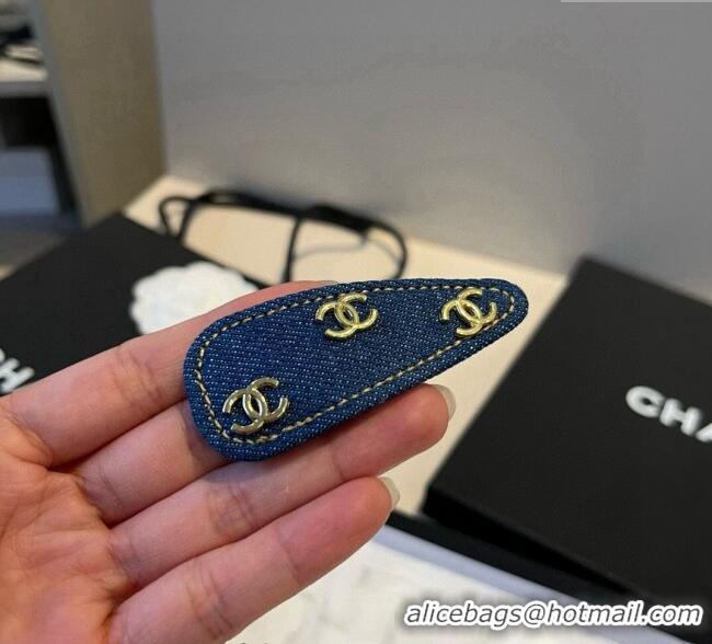 Good Taste Chanel Denim Hair Clip with CC CH091103 Blue 2025