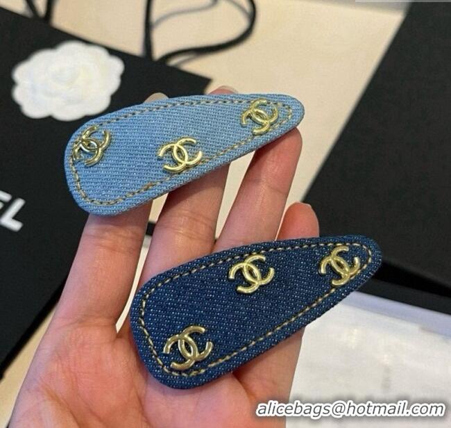 Good Taste Chanel Denim Hair Clip with CC CH091103 Blue 2025