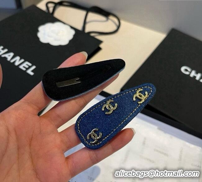 Good Taste Chanel Denim Hair Clip with CC CH091103 Blue 2025