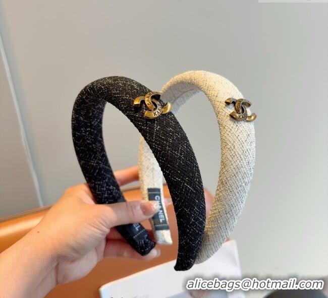 Good Quality Chanel Tweed Headband CH111232 White/Black 2025