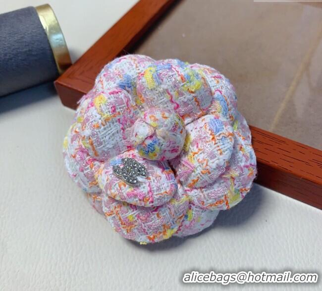 Luxurious Chanel Tweed Camellia Bloom Hairclip/Brooch CH111239 Pink 2025