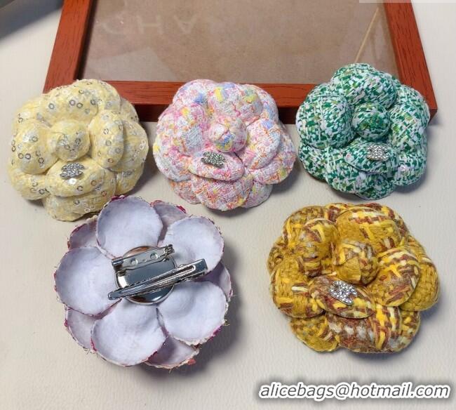 Top Design Chanel Tweed Camellia Bloom Hairclip/Brooch CH111239 Bright Yellow 2025