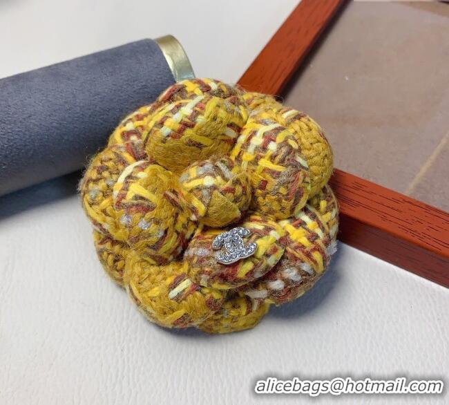 Top Design Chanel Tweed Camellia Bloom Hairclip/Brooch CH111239 Bright Yellow 2025