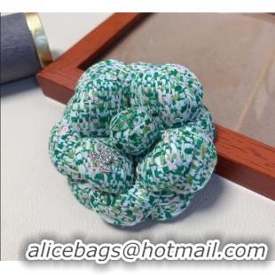 Cheapest Chanel Tweed Camellia Bloom Hairclip/Brooch CH111239 Green 2025