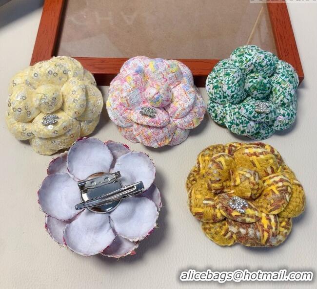 Cheapest Chanel Tweed Camellia Bloom Hairclip/Brooch CH111239 Green 2025