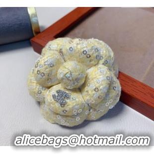 Luxury Cheap Chanel Tweed Camellia Bloom Hairclip/Brooch CH111239 Light Yellow 2025