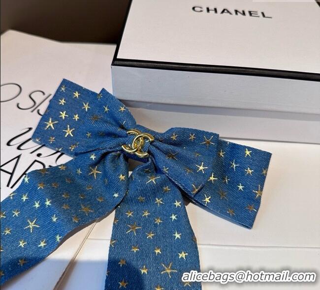 Good Quality Chanel Denim Star Bow Hairclip CH111248 Blue 2025