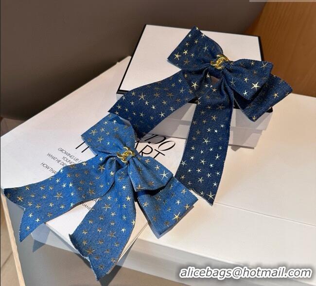 Good Quality Chanel Denim Star Bow Hairclip CH111248 Blue 2025