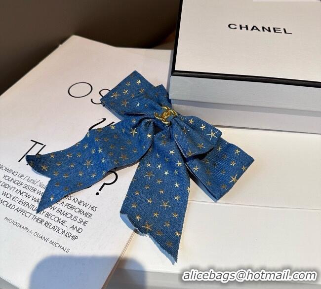 Good Quality Chanel Denim Star Bow Hairclip CH111248 Blue 2025