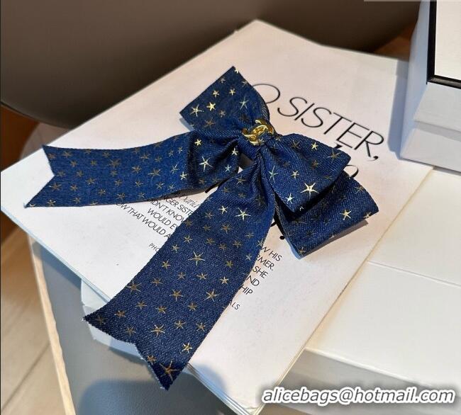 Good Quality Chanel Denim Star Bow Hairclip CH111248 Blue 2025