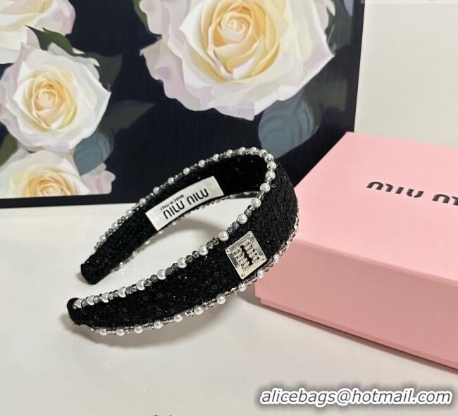 Elegant Discount Miu Miu Pearls Headband MM111252 Black 2025