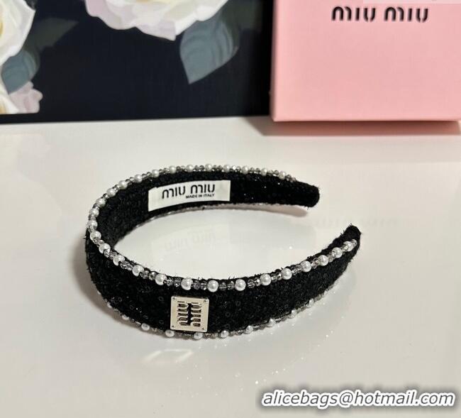 Elegant Discount Miu Miu Pearls Headband MM111252 Black 2025