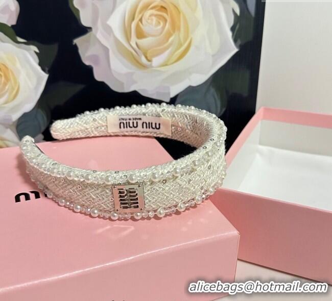 Buy Fashionable Miu Miu Pearls Headband MM111252 White 2025