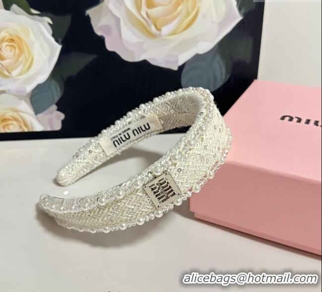 Buy Fashionable Miu Miu Pearls Headband MM111252 White 2025