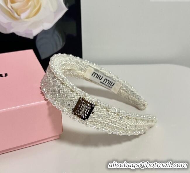 Buy Fashionable Miu Miu Pearls Headband MM111252 White 2025