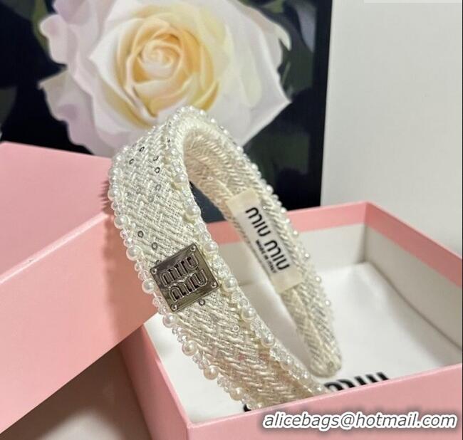 Buy Fashionable Miu Miu Pearls Headband MM111252 White 2025