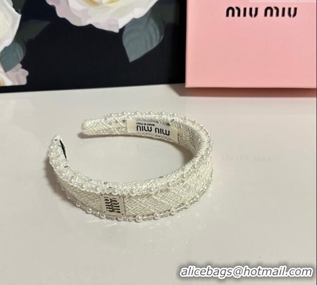Buy Fashionable Miu Miu Pearls Headband MM111252 White 2025