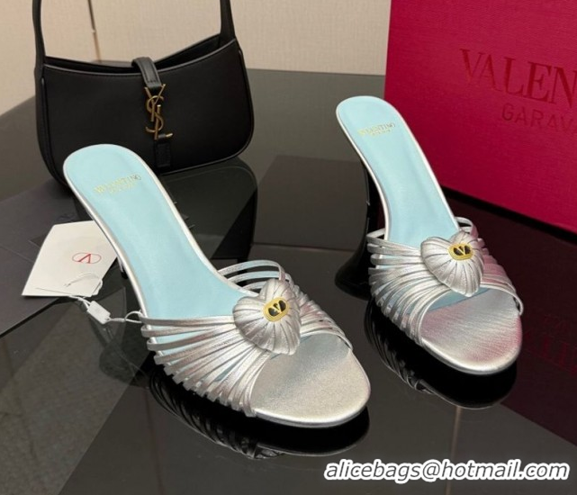 Luxurious Valentino Heart Calfskin Leather Heel Slides Sandal Silver VLTN121501 1216001