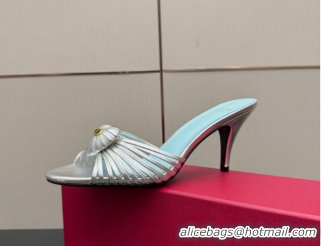 Luxurious Valentino Heart Calfskin Leather Heel Slides Sandal Silver VLTN121501 1216001