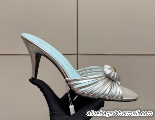 Luxurious Valentino Heart Calfskin Leather Heel Slides Sandal Silver VLTN121501 1216001