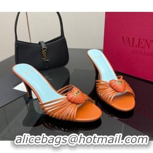 Best Price Valentino Heart Calfskin Leather Heel Slides Sandal Brown VLTN121501 1216002