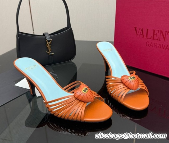 Best Price Valentino Heart Calfskin Leather Heel Slides Sandal Brown VLTN121501 1216002