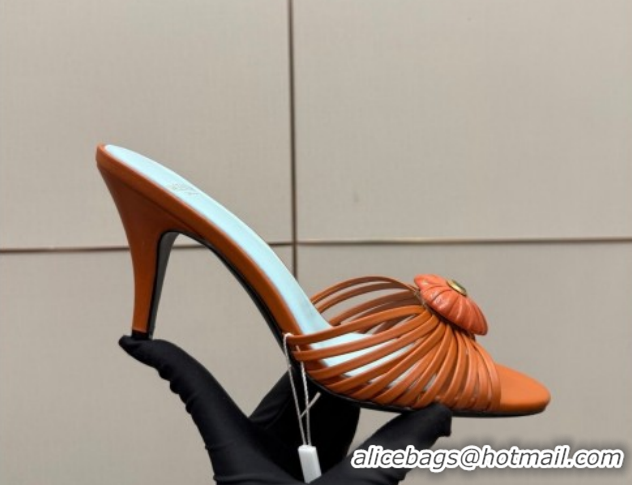 Best Price Valentino Heart Calfskin Leather Heel Slides Sandal Brown VLTN121501 1216002