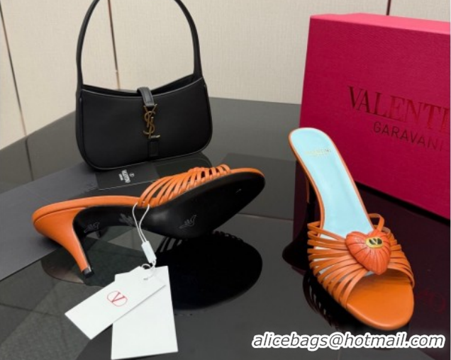 Best Price Valentino Heart Calfskin Leather Heel Slides Sandal Brown VLTN121501 1216002