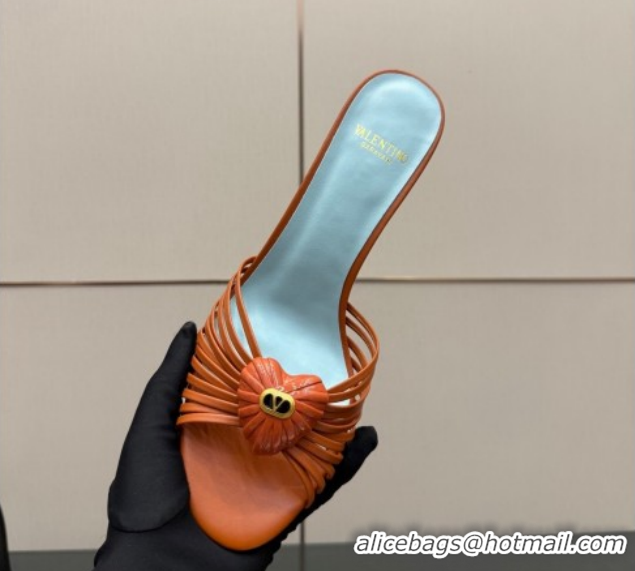 Best Price Valentino Heart Calfskin Leather Heel Slides Sandal Brown VLTN121501 1216002