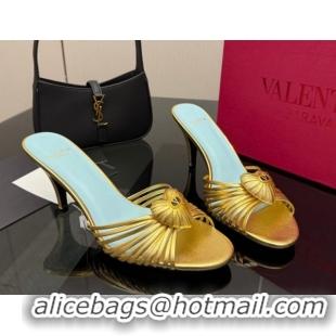 Good Quality Valentino Heart Calfskin Leather Heel Slides Sandal Gold Yellow VLTN121501 1216003