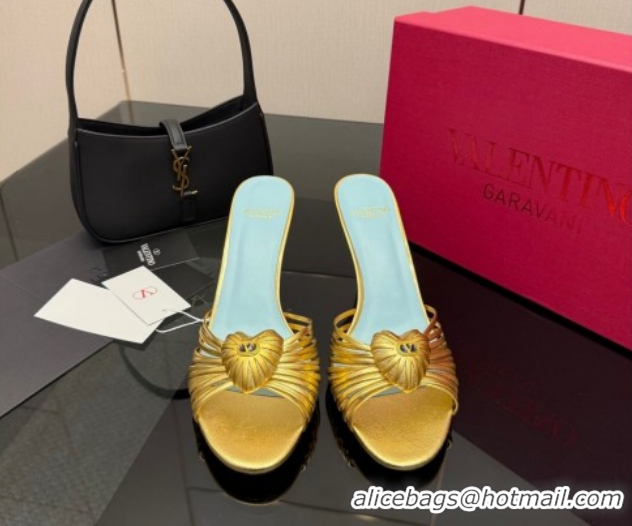 Good Quality Valentino Heart Calfskin Leather Heel Slides Sandal Gold Yellow VLTN121501 1216003