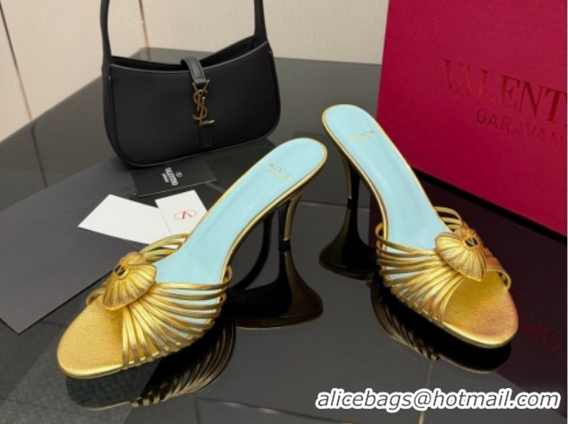 Good Quality Valentino Heart Calfskin Leather Heel Slides Sandal Gold Yellow VLTN121501 1216003