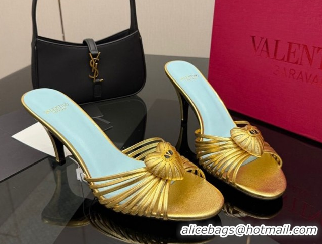 Good Quality Valentino Heart Calfskin Leather Heel Slides Sandal Gold Yellow VLTN121501 1216003